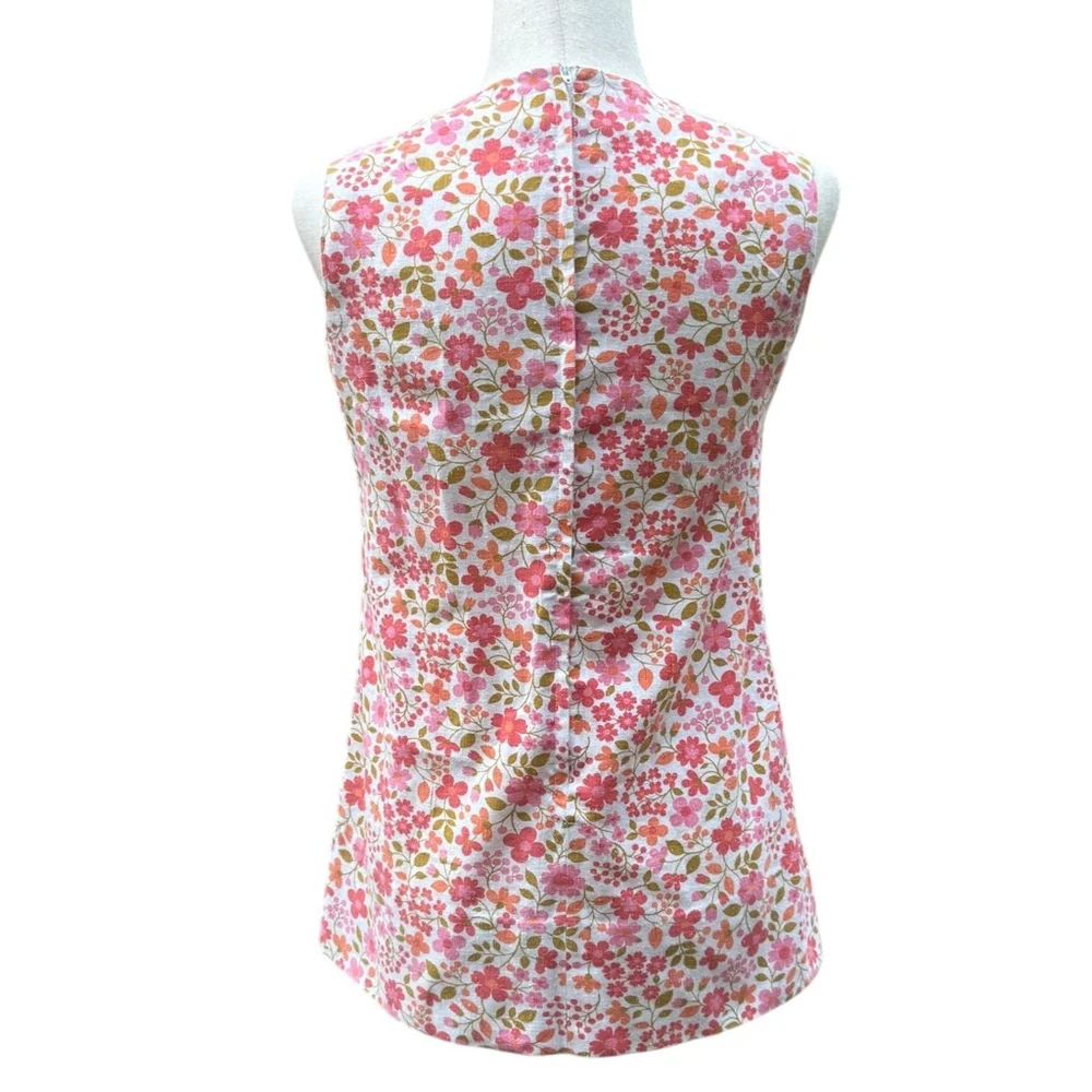 Vintage 60s Floral Tunic Top Mod Sleeveless Pink Cottagecore Boho M 8 10 Flowers - Picture 10 of 11